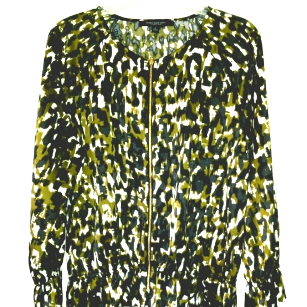 MARC NY Large women's green & white full zip Top/shacket with ruffled detai…